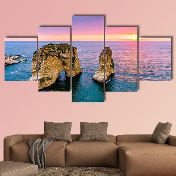Pigeons Rock At Sunset Canvas Wall Art-5 Star-Gallery Wrap-62" x 32"-Tiaracle