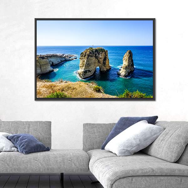 Pigeons Rock In Lebanon Panoramic Canvas Wall Art-1 Piece-36" x 12"-Tiaracle
