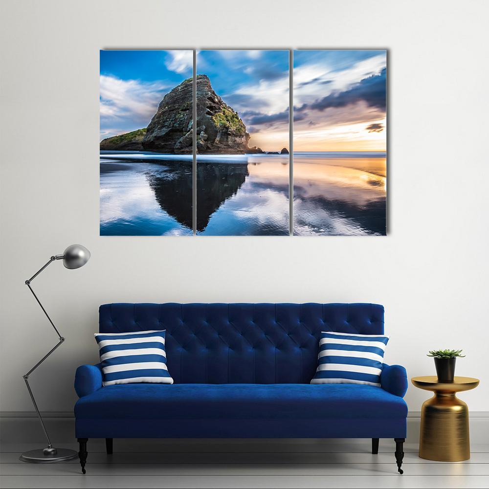 Piha Beach At Sunset In Auckland Canvas Wall Art-3 Horizontal-Gallery Wrap-37" x 24"-Tiaracle