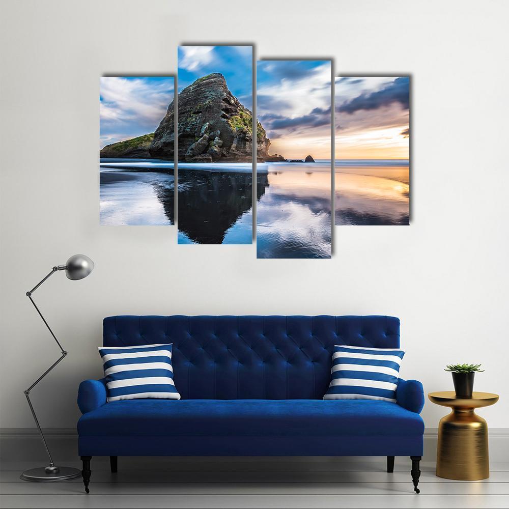 Piha Beach At Sunset In Auckland Canvas Wall Art-4 Pop-Gallery Wrap-50" x 32"-Tiaracle