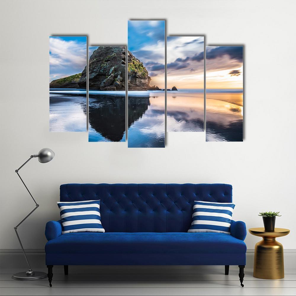 Piha Beach At Sunset In Auckland Canvas Wall Art-5 Pop-Gallery Wrap-47" x 32"-Tiaracle