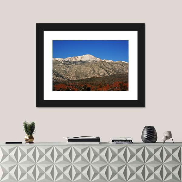 Pikes Peak In Colorado Under Blue Sky Canvas Wall Art-1 Piece-Framed Print-20" x 16"-Tiaracle