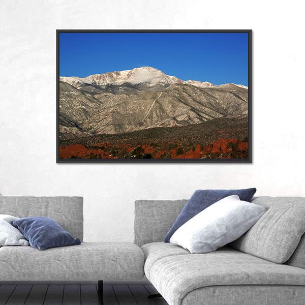 Pikes Peak In Colorado Under Blue Sky Canvas Wall Art-3 Horizontal-Gallery Wrap-25" x 16"-Tiaracle