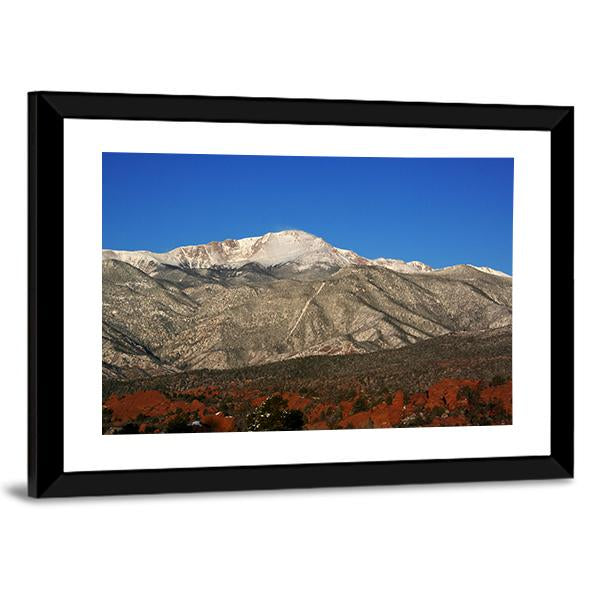 Pikes Peak In Colorado Under Blue Sky Canvas Wall Art-3 Horizontal-Gallery Wrap-25" x 16"-Tiaracle