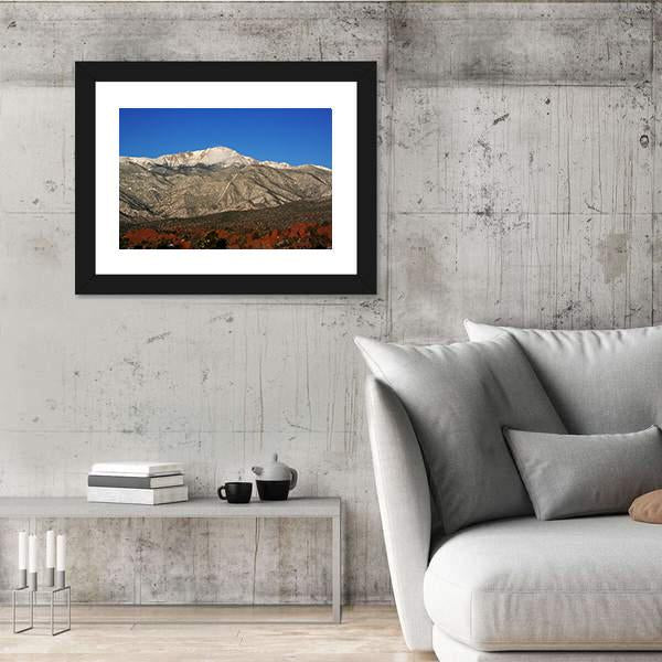 Pikes Peak In Colorado Under Blue Sky Canvas Wall Art-3 Horizontal-Gallery Wrap-25" x 16"-Tiaracle