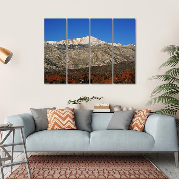 Pikes Peak In Colorado Under Blue Sky Canvas Wall Art-4 Horizontal-Gallery Wrap-34" x 24"-Tiaracle