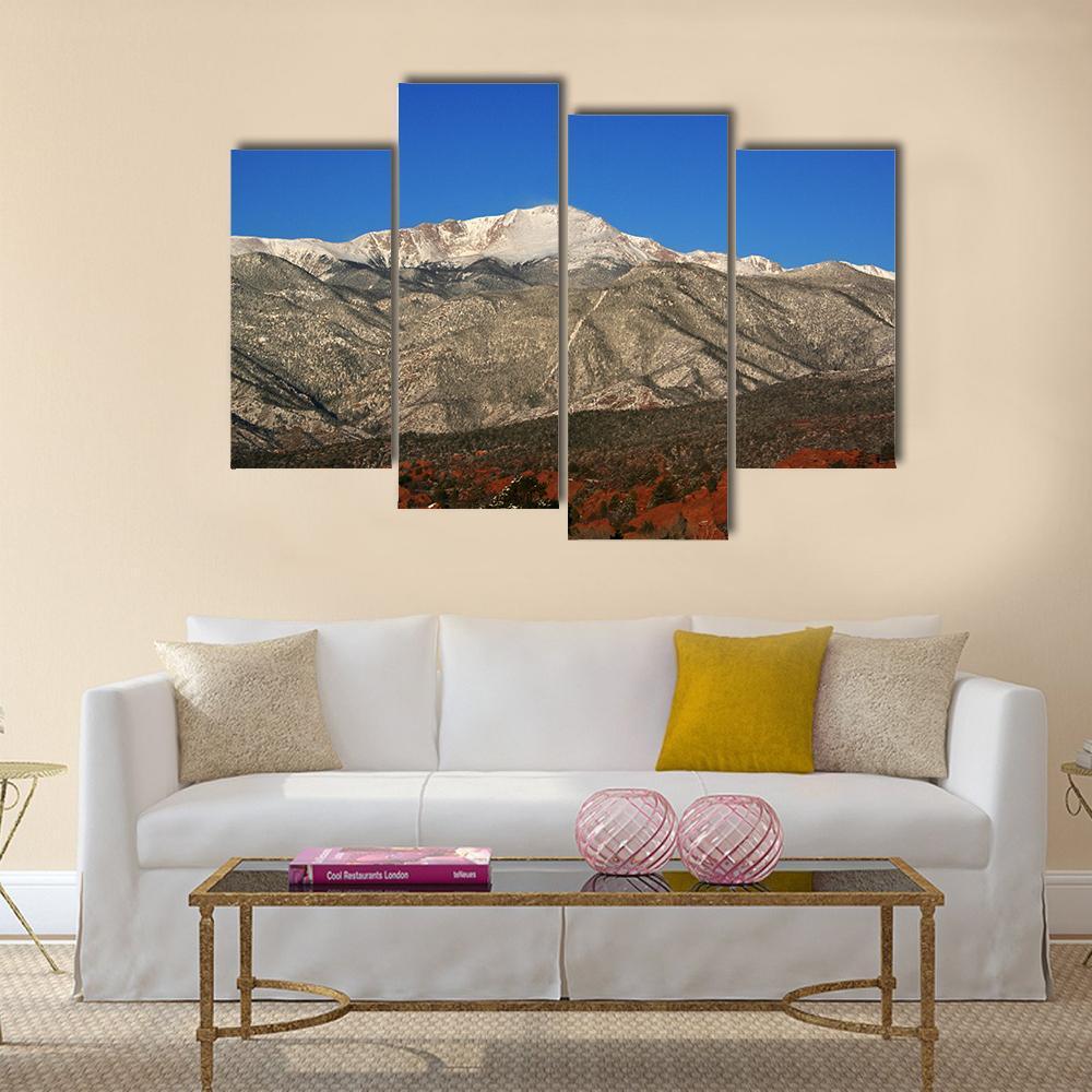 Pikes Peak In Colorado Under Blue Sky Canvas Wall Art-4 Pop-Gallery Wrap-34" x 20"-Tiaracle