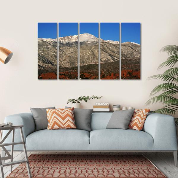 Pikes Peak In Colorado Under Blue Sky Canvas Wall Art-5 Horizontal-Gallery Wrap-22" x 12"-Tiaracle