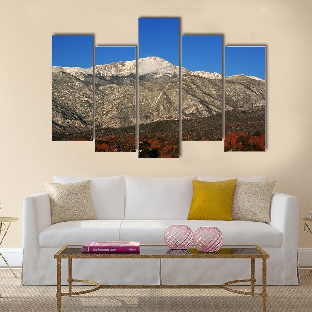 Pikes Peak In Colorado Under Blue Sky Canvas Wall Art-5 Pop-Gallery Wrap-32" x 21"-Tiaracle