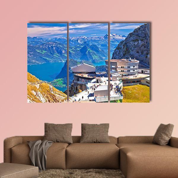 Pilatus Kulm Mountain Peak And Lucerne Lake View Canvas Wall Art-5 Pop-Gallery Wrap-47" x 32"-Tiaracle