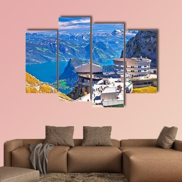 Pilatus Kulm Mountain Peak And Lucerne Lake View Canvas Wall Art-4 Pop-Gallery Wrap-50" x 32"-Tiaracle