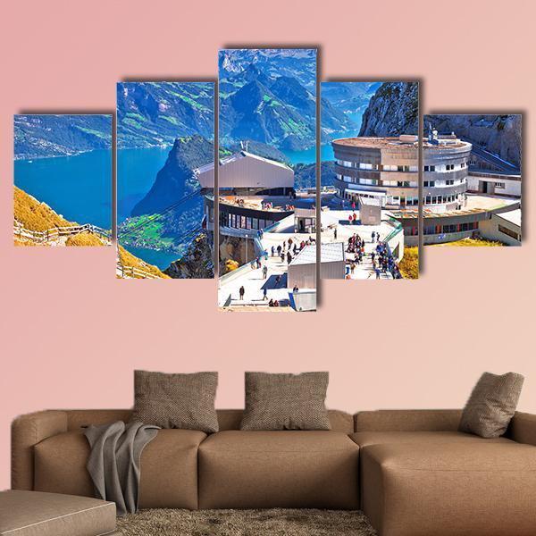Pilatus Kulm Mountain Peak And Lucerne Lake View Canvas Wall Art-5 Star-Gallery Wrap-62" x 32"-Tiaracle
