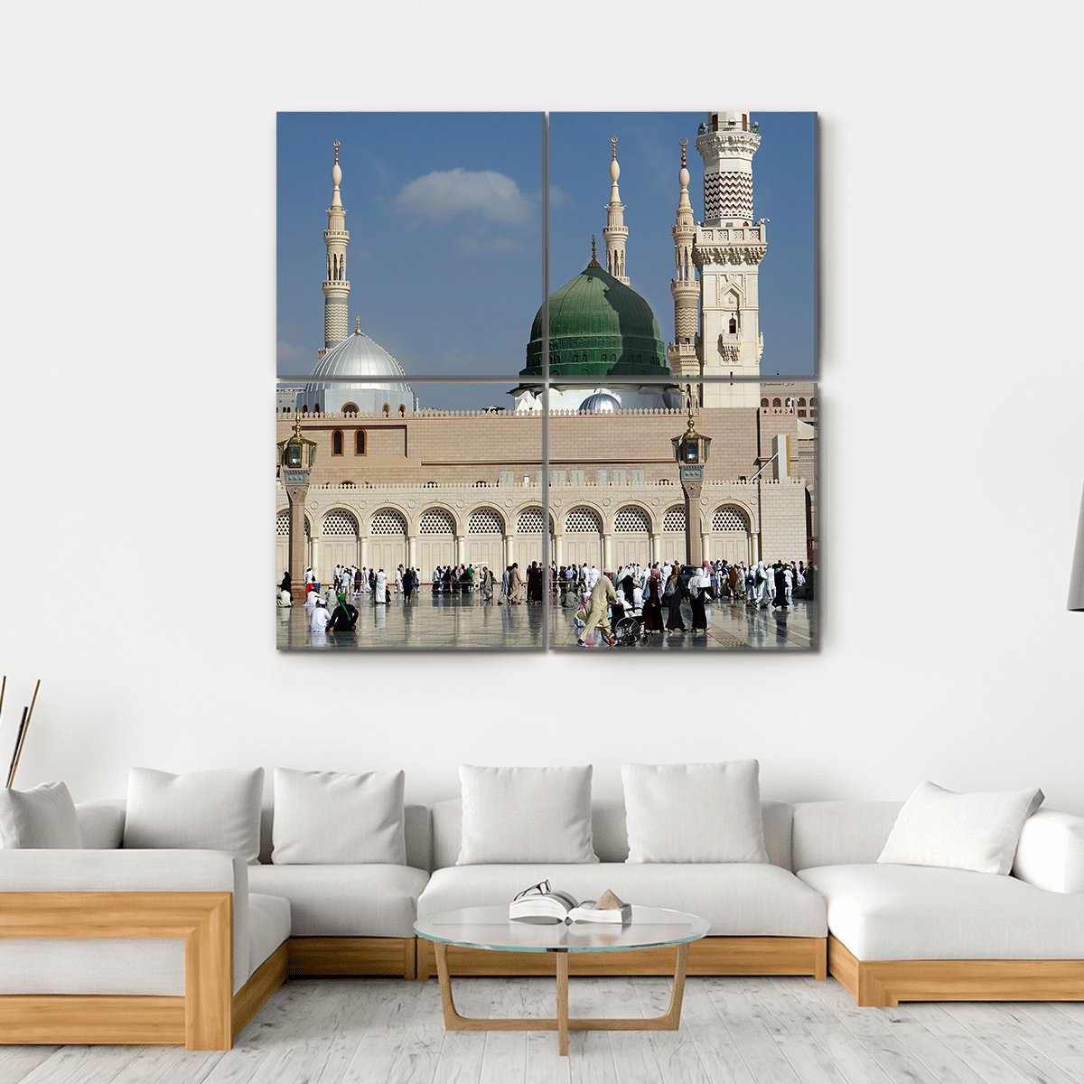 Masjid-E-Nabawi Canvas Wall Art-4 Square-Gallery Wrap-17" x 17"-Tiaracle
