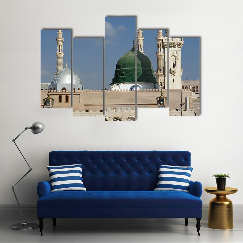 Masjid-E-Nabawi Canvas Wall Art-5 Pop-Gallery Wrap-47" x 32"-Tiaracle