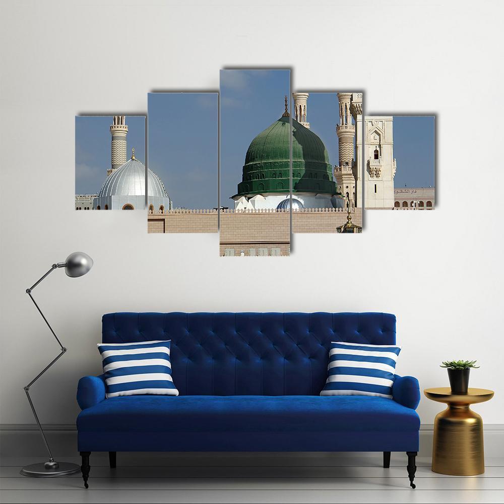 Masjid-E-Nabawi Canvas Wall Art-5 Star-Gallery Wrap-62" x 32"-Tiaracle