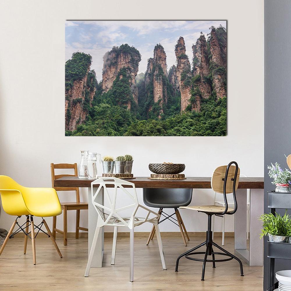 Pillars Of Zhangjiajie Under Cloudy Sky Canvas Wall Art-1 Piece-Gallery Wrap-48" x 32"-Tiaracle