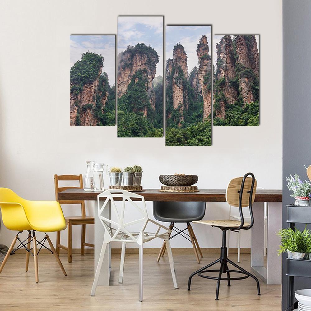 Pillars Of Zhangjiajie Under Cloudy Sky Canvas Wall Art-4 Pop-Gallery Wrap-50" x 32"-Tiaracle