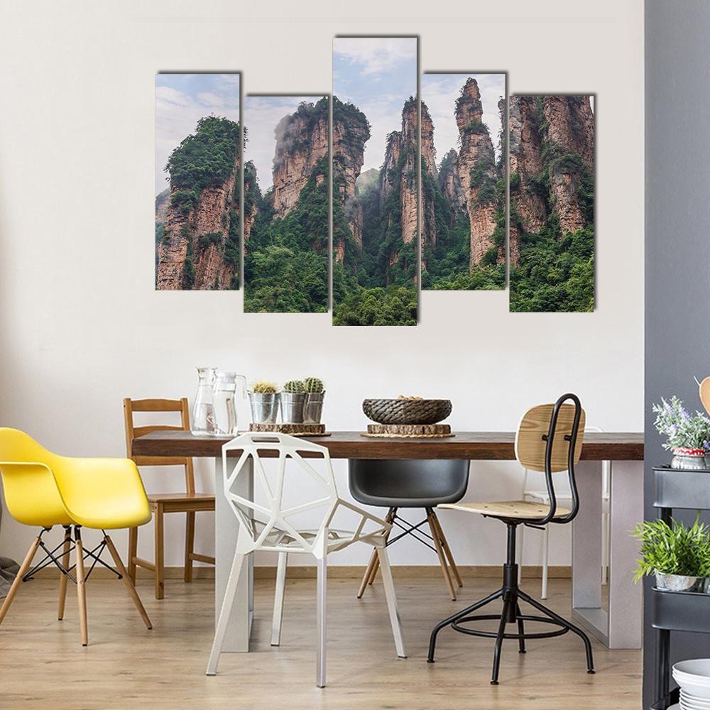 Pillars Of Zhangjiajie Under Cloudy Sky Canvas Wall Art-5 Pop-Gallery Wrap-47" x 32"-Tiaracle