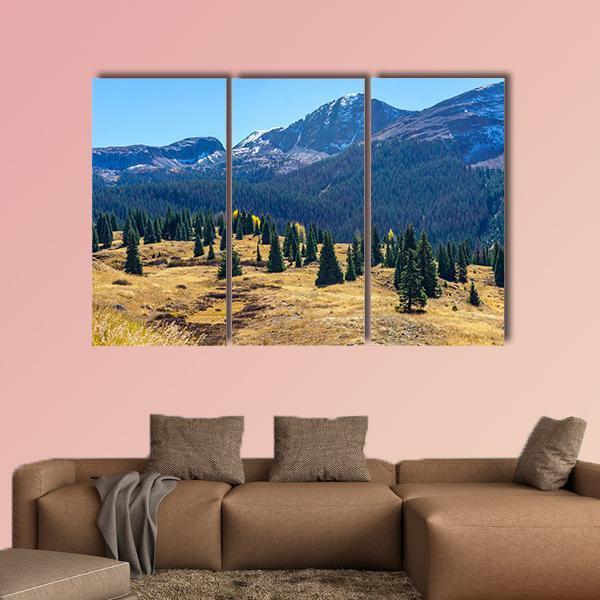 Pine Forest And Mountains Canvas Wall Art-3 Horizontal-Gallery Wrap-37" x 24"-Tiaracle