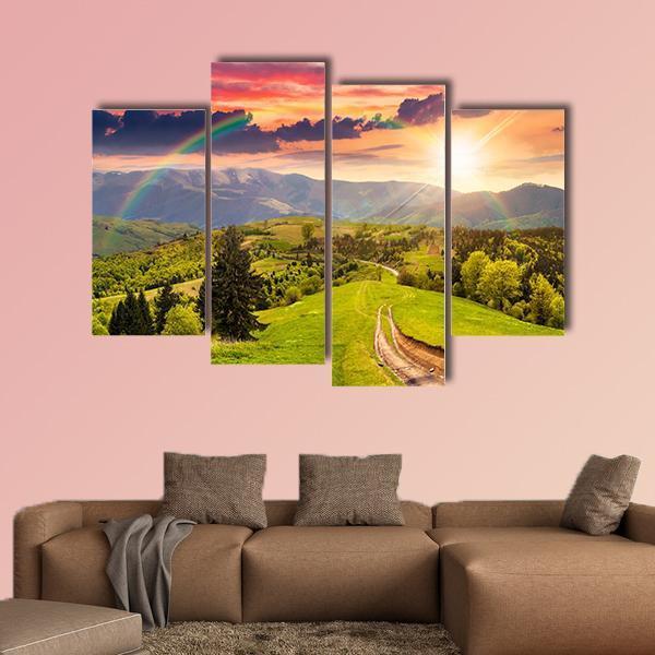 Pine Trees By The Road Through Meadow On Hillside Canvas Wall Art-4 Pop-Gallery Wrap-50" x 32"-Tiaracle