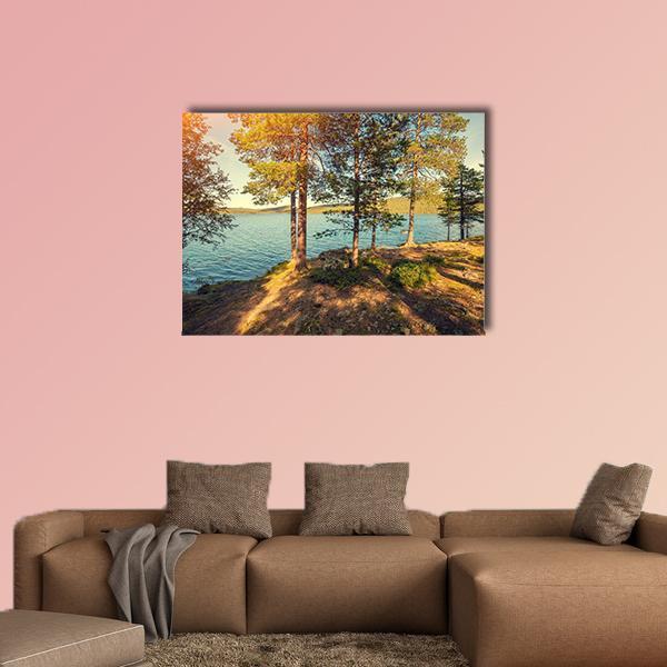 Pine Trees Near Sea In Finland Canvas Wall Art-1 Piece-Gallery Wrap-48" x 32"-Tiaracle