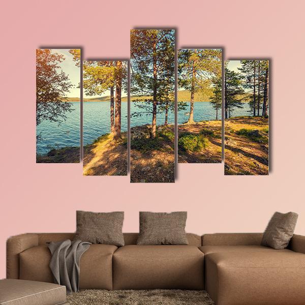 Pine Trees Near Sea In Finland Canvas Wall Art-5 Pop-Gallery Wrap-47" x 32"-Tiaracle