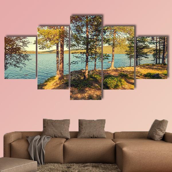 Pine Trees Near Sea In Finland Canvas Wall Art-5 Star-Gallery Wrap-62" x 32"-Tiaracle