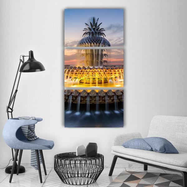 Pineapple Fountain In Charleston Vertical Canvas Wall Art-3 Vertical-Gallery Wrap-12" x 25"-Tiaracle