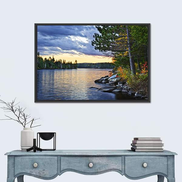 Pines At Lake Of Two Rivers Canvas Wall Art-1 Piece-Floating Frame-24" x 16"-Tiaracle