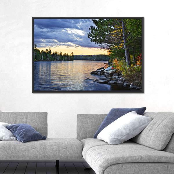 Pines At Lake Of Two Rivers Canvas Wall Art-3 Horizontal-Gallery Wrap-25" x 16"-Tiaracle