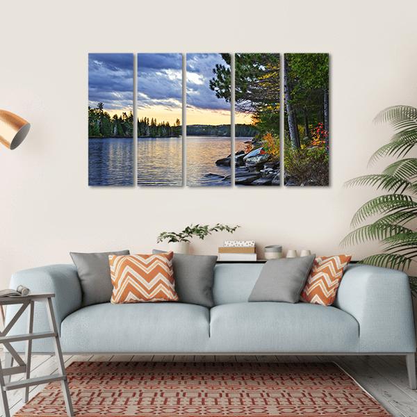 Pines At Lake Of Two Rivers Canvas Wall Art-5 Horizontal-Gallery Wrap-22" x 12"-Tiaracle