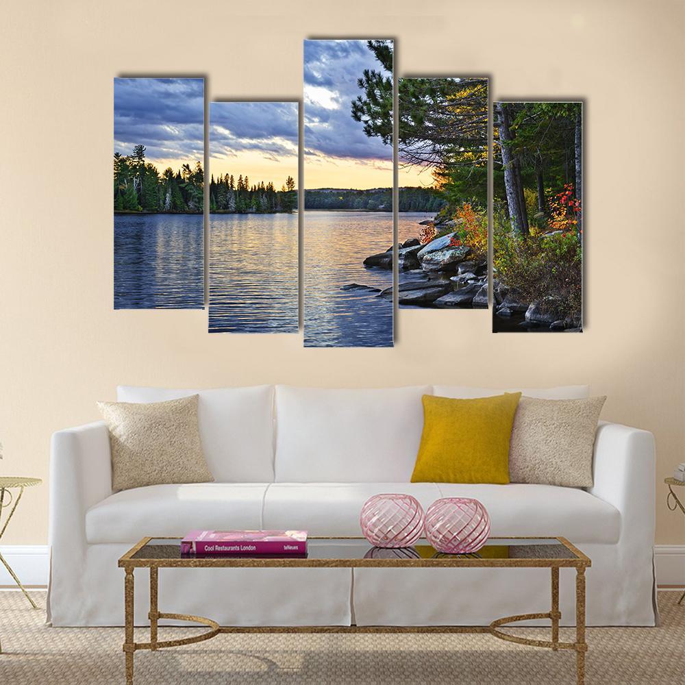 Pines At Lake Of Two Rivers Canvas Wall Art-5 Pop-Gallery Wrap-47" x 32"-Tiaracle