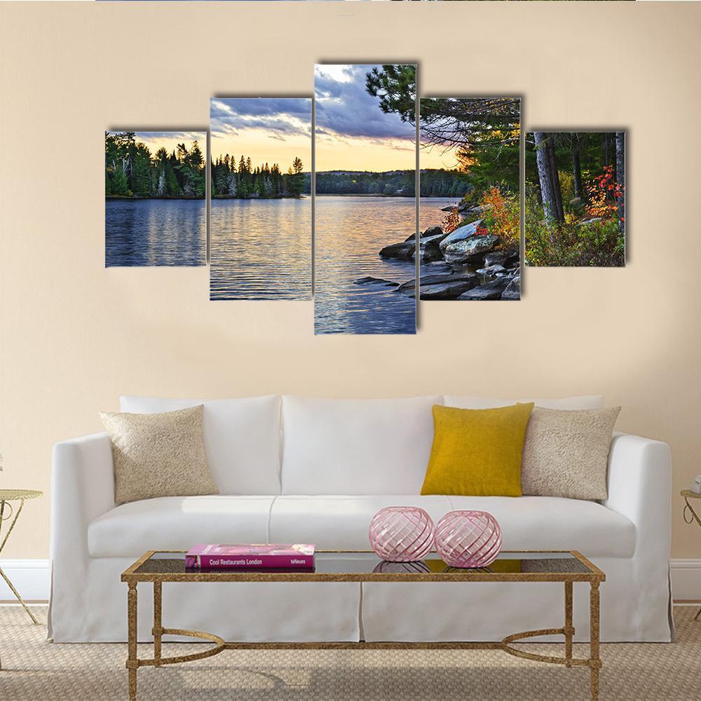 Pines At Lake Of Two Rivers Canvas Wall Art-5 Star-Gallery Wrap-62" x 32"-Tiaracle