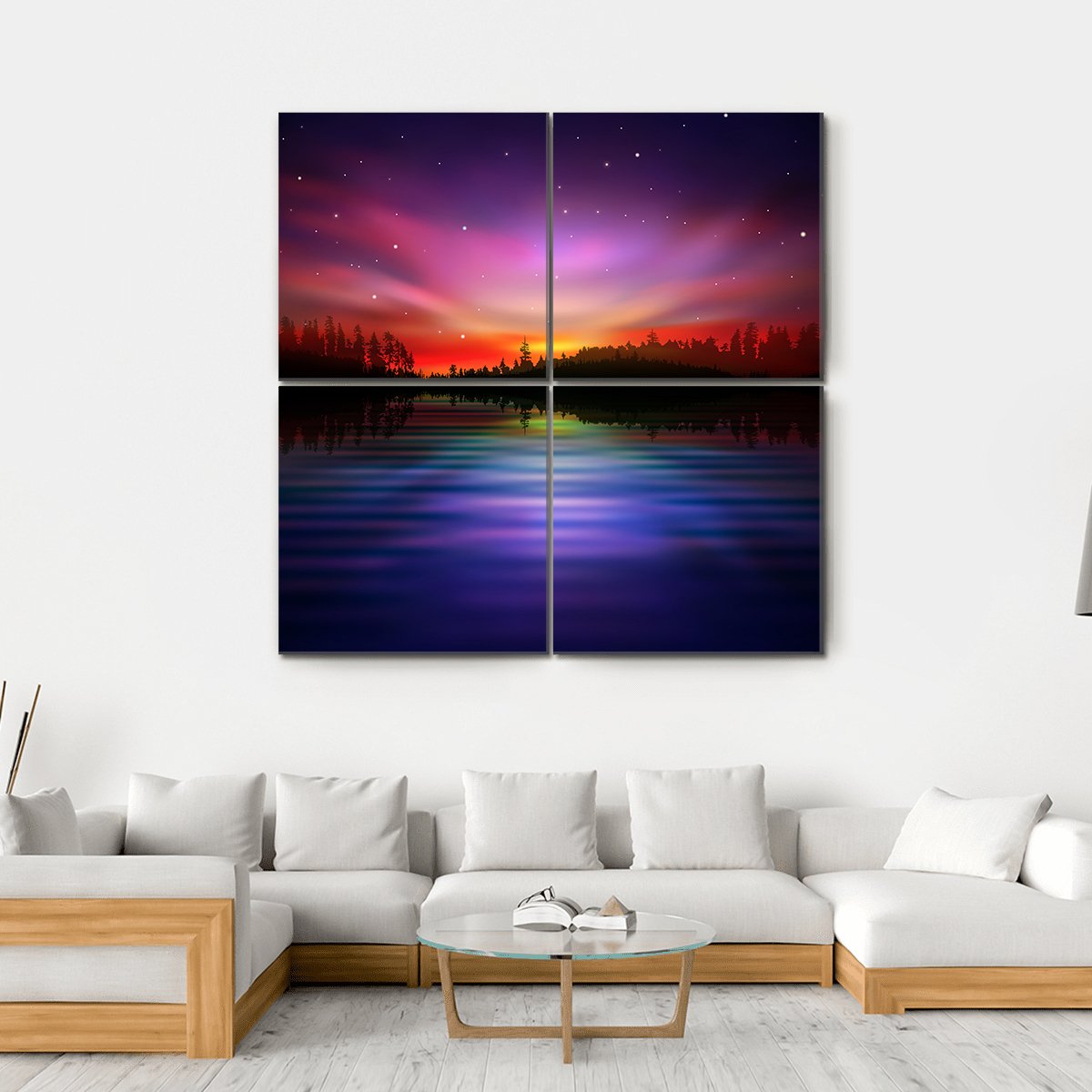 Pink Aurora Borealis Canvas Wall Art-4 Square-Gallery Wrap-17" x 17"-Tiaracle