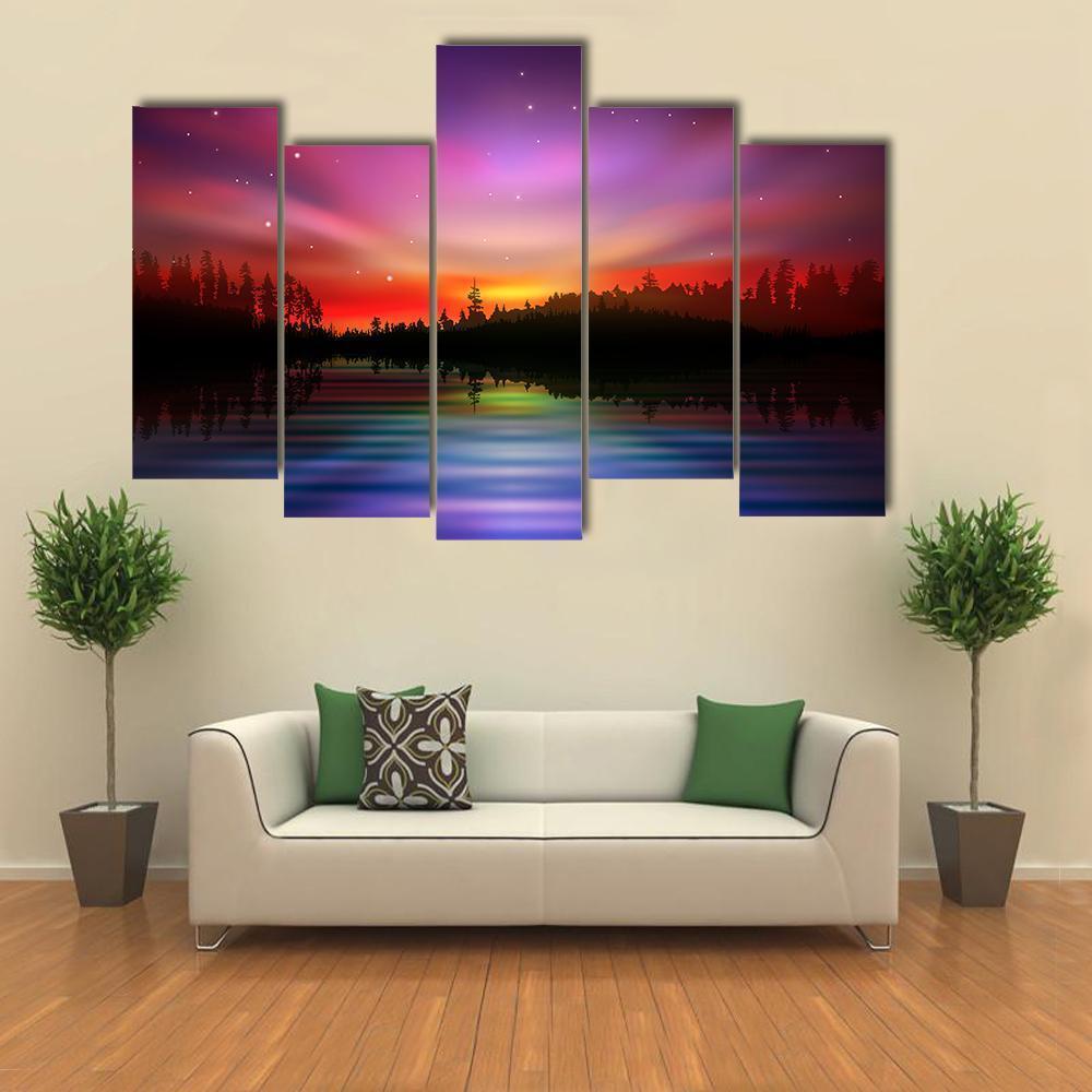 Pink Aurora Borealis Canvas Wall Art-5 Pop-Gallery Wrap-47" x 32"-Tiaracle