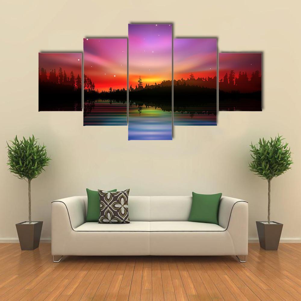 Pink Aurora Borealis Canvas Wall Art-5 Star-Gallery Wrap-62" x 32"-Tiaracle