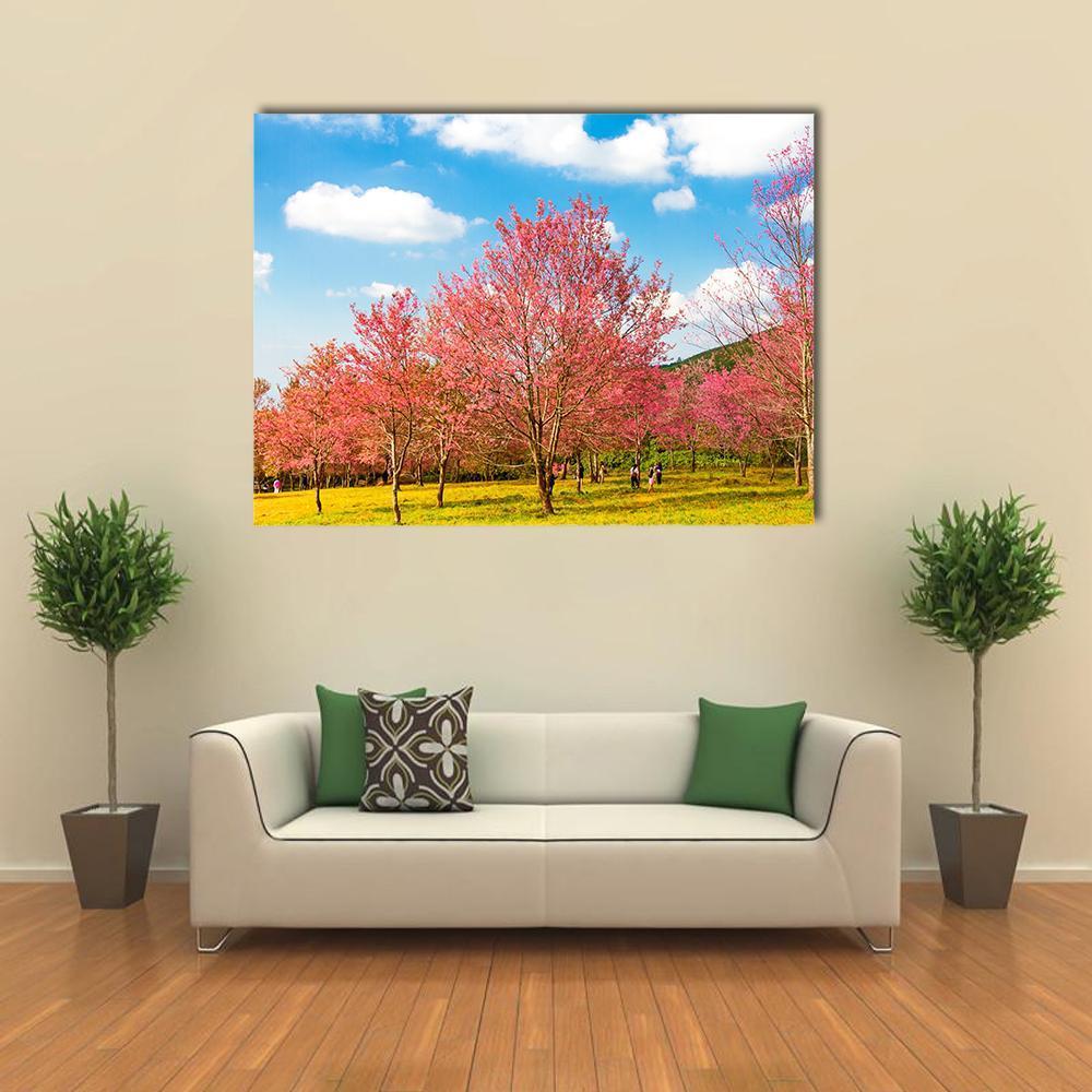 Pink Cherry Blossom Flower Canvas Wall Art-1 Piece-Gallery Wrap-48" x 32"-Tiaracle