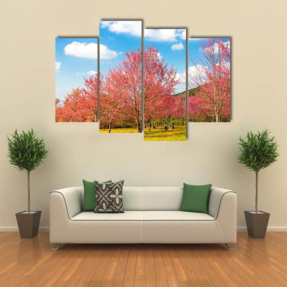 Pink Cherry Blossom Flower Canvas Wall Art-5 Pop-Gallery Wrap-47" x 32"-Tiaracle