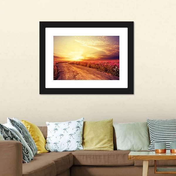 Pink Cosmos Flower Field Canvas Wall Art-1 Piece-Framed Print-20" x 16"-Tiaracle