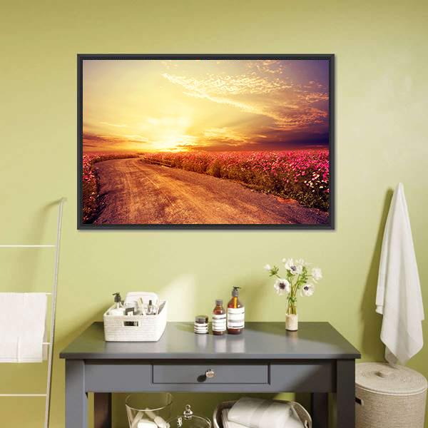Pink Cosmos Flower Field Canvas Wall Art-5 Horizontal-Gallery Wrap-22" x 12"-Tiaracle