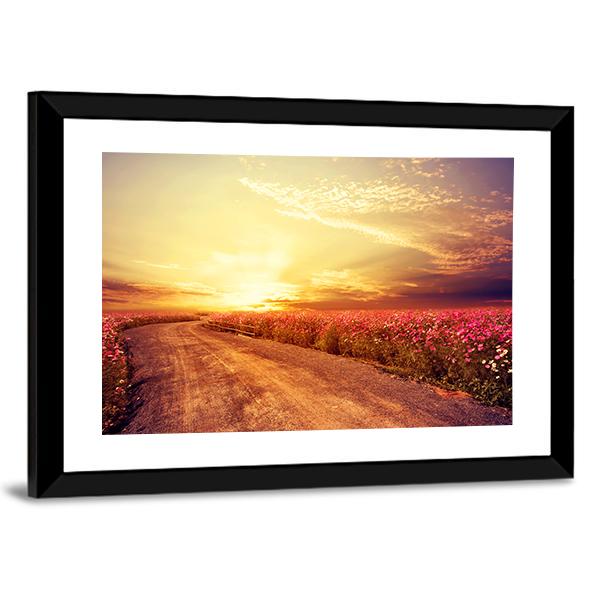 Pink Cosmos Flower Field Canvas Wall Art-5 Horizontal-Gallery Wrap-22" x 12"-Tiaracle