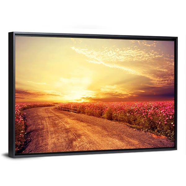 Pink Cosmos Flower Field Canvas Wall Art-5 Horizontal-Gallery Wrap-22" x 12"-Tiaracle