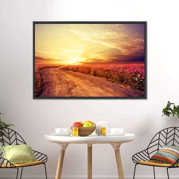 Pink Cosmos Flower Field Canvas Wall Art-1 Piece-Floating Frame-24" x 16"-Tiaracle