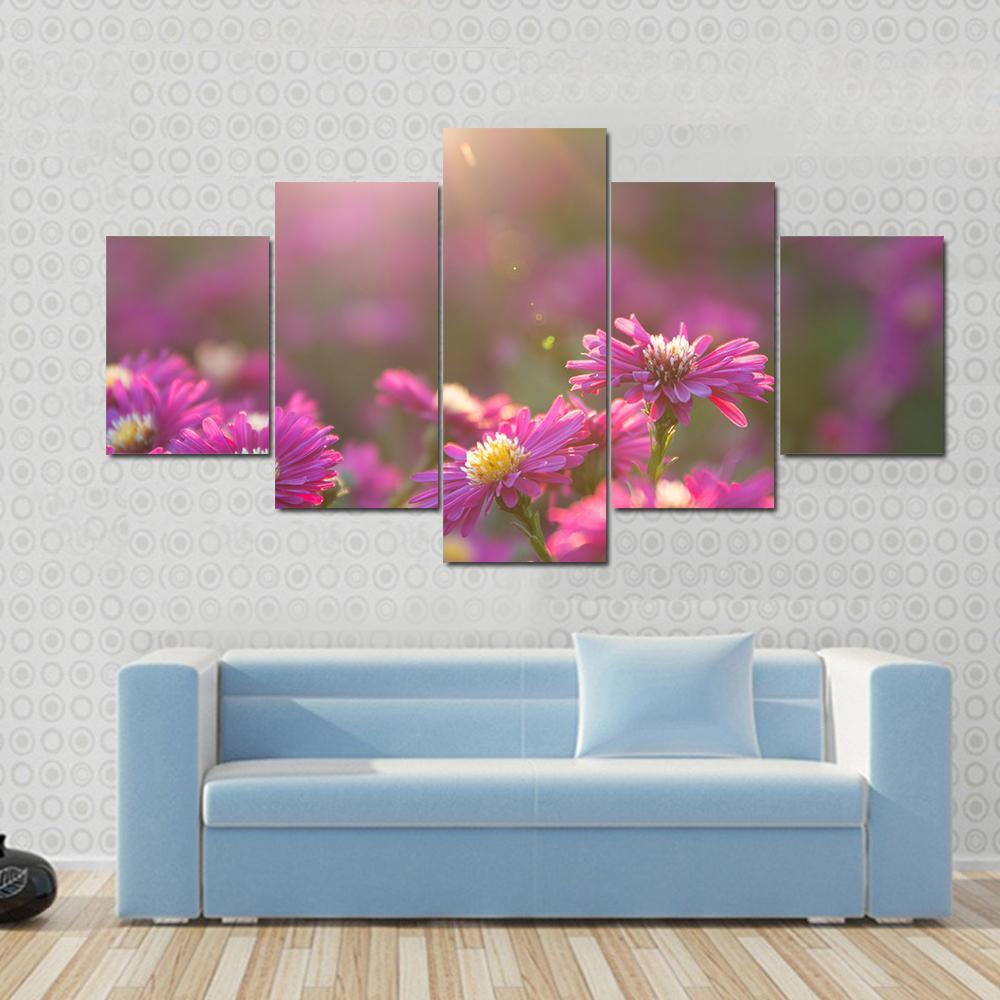 Pink Daisy Canvas Wall Art-5 Star-Gallery Wrap-62" x 32"-Tiaracle