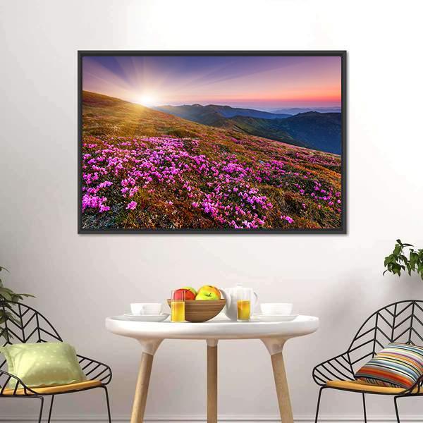 Pink Flowers On Mountain Canvas Wall Art-5 Horizontal-Gallery Wrap-22" x 12"-Tiaracle