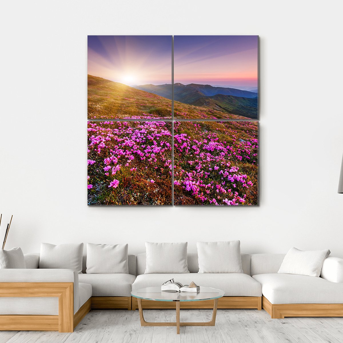 Pink Flowers On Mountain Canvas Wall Art-4 Square-Gallery Wrap-17" x 17"-Tiaracle
