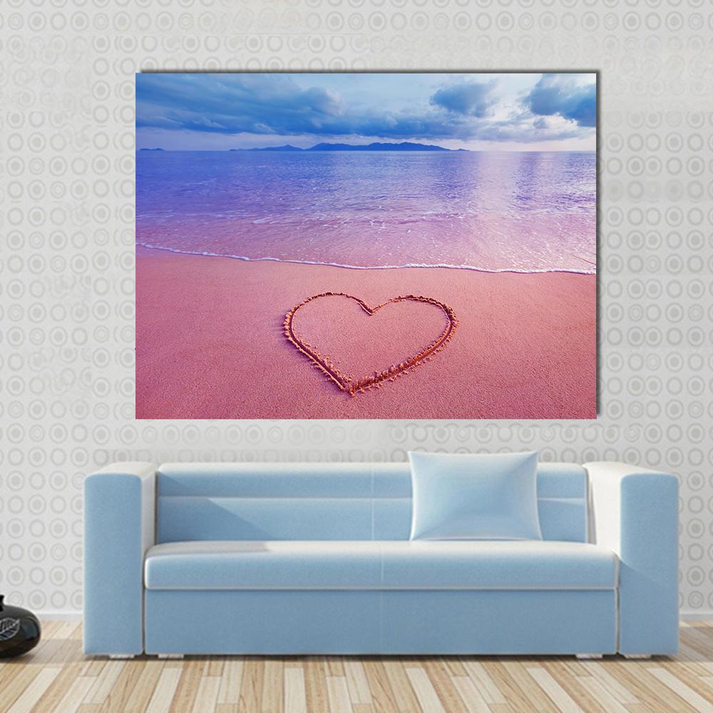 Pink Heart On Sand Canvas Wall Art-1 Piece-Gallery Wrap-36" x 24"-Tiaracle
