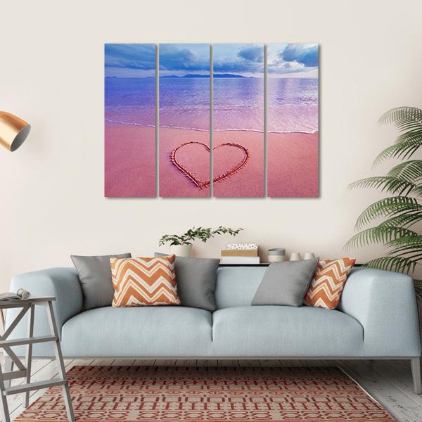 Pink Heart On Sand Canvas Wall Art-4 Horizontal-Gallery Wrap-34" x 24"-Tiaracle