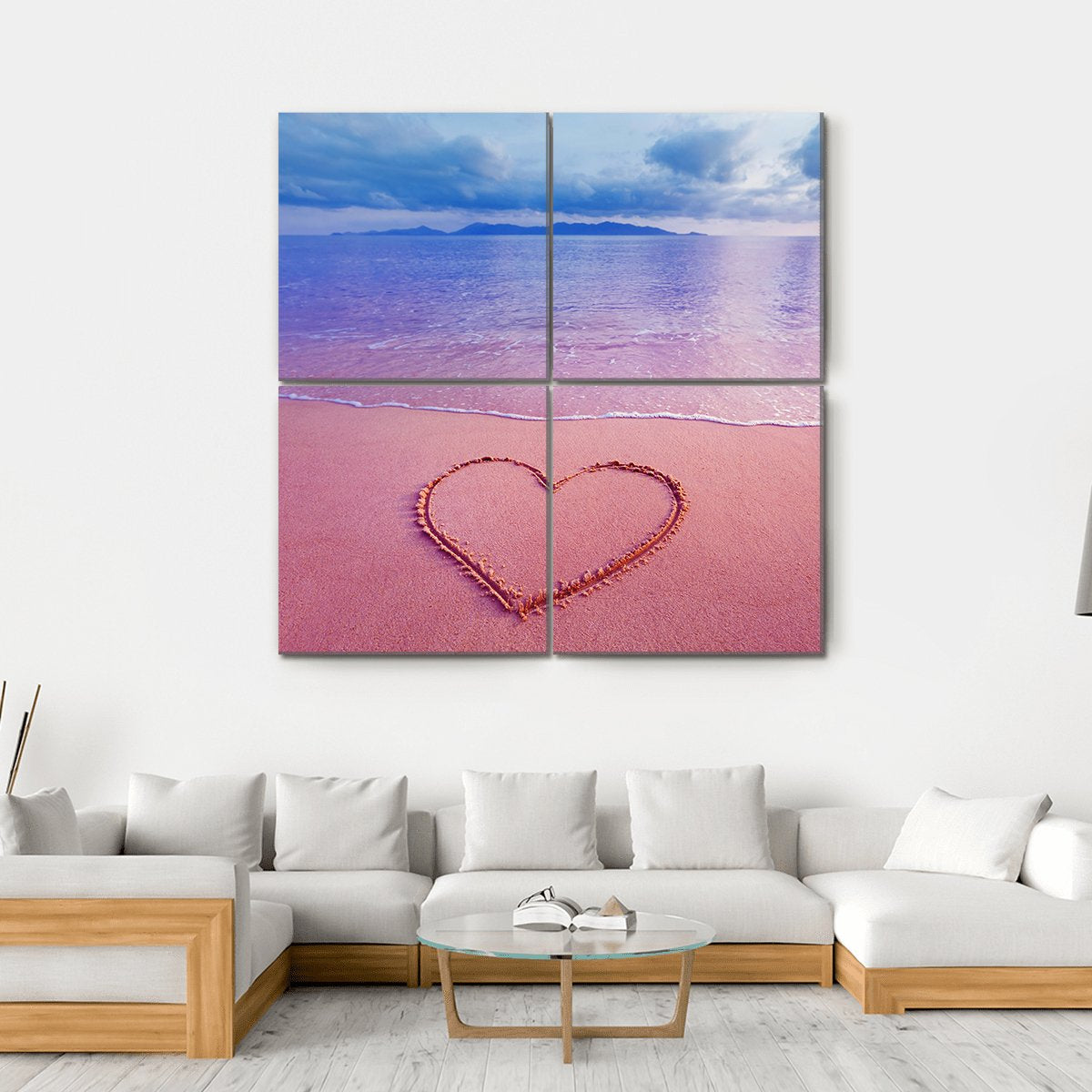 Pink Heart On Sand Canvas Wall Art-4 Square-Gallery Wrap-17" x 17"-Tiaracle