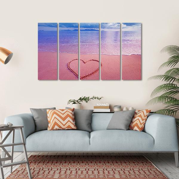 Pink Heart On Sand Canvas Wall Art-5 Horizontal-Gallery Wrap-22" x 12"-Tiaracle